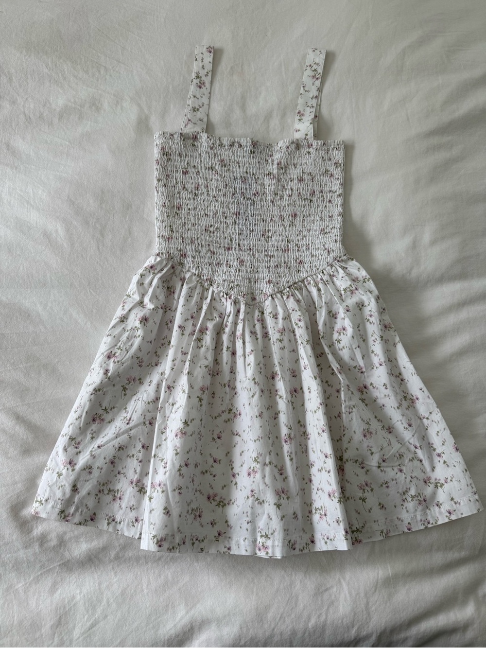 Smocked Floral Sundress - White with Pink Floral